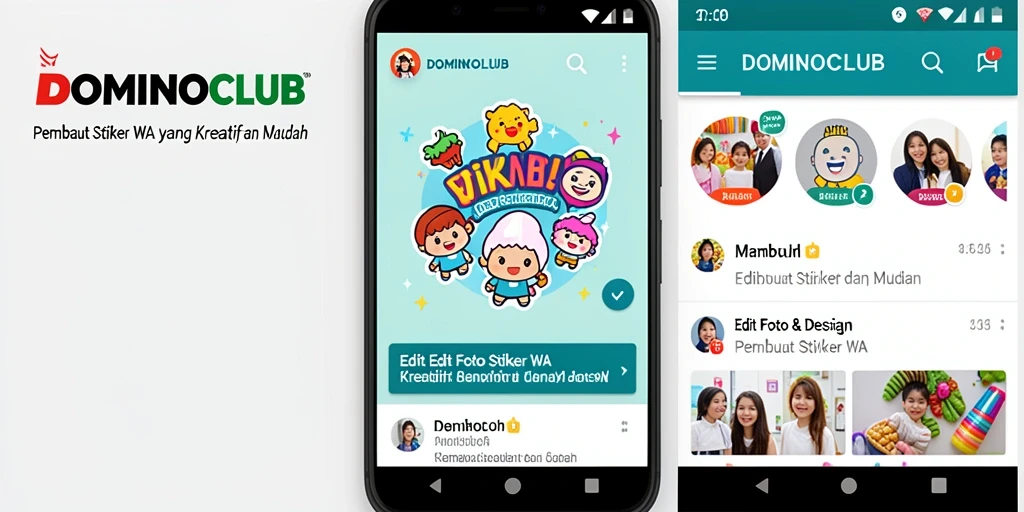 Antarmuka aplikasi DOMINOCLUB untuk membuat stiker WA yang kreatif.