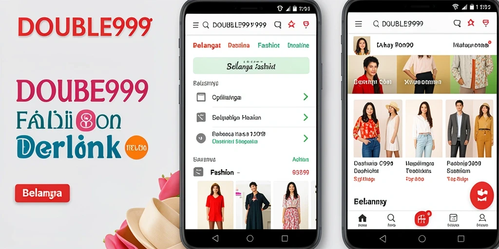 Tampilan antarmuka aplikasi DOUBLE999 dengan kategori Fashion yang lengkap.