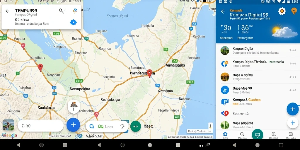 Tampilan antarmuka aplikasi TEMPUR99 dengan fitur kompas digital yang interaktif.